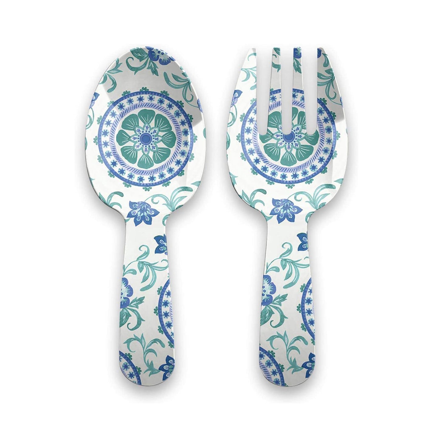 Turquoise Floral Melamine Salad Servers