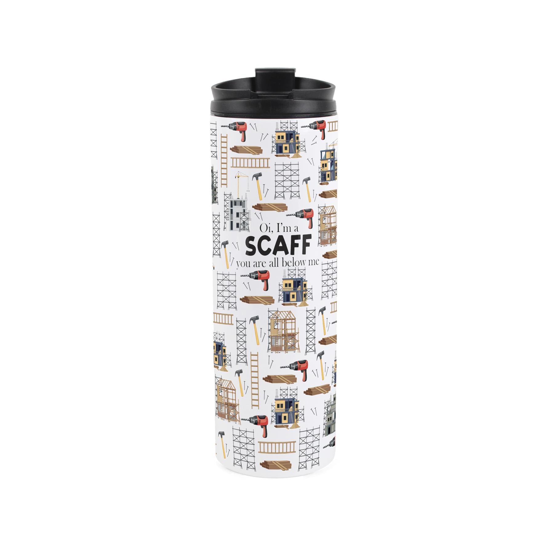 Travel mug featuring scaffolder pattern