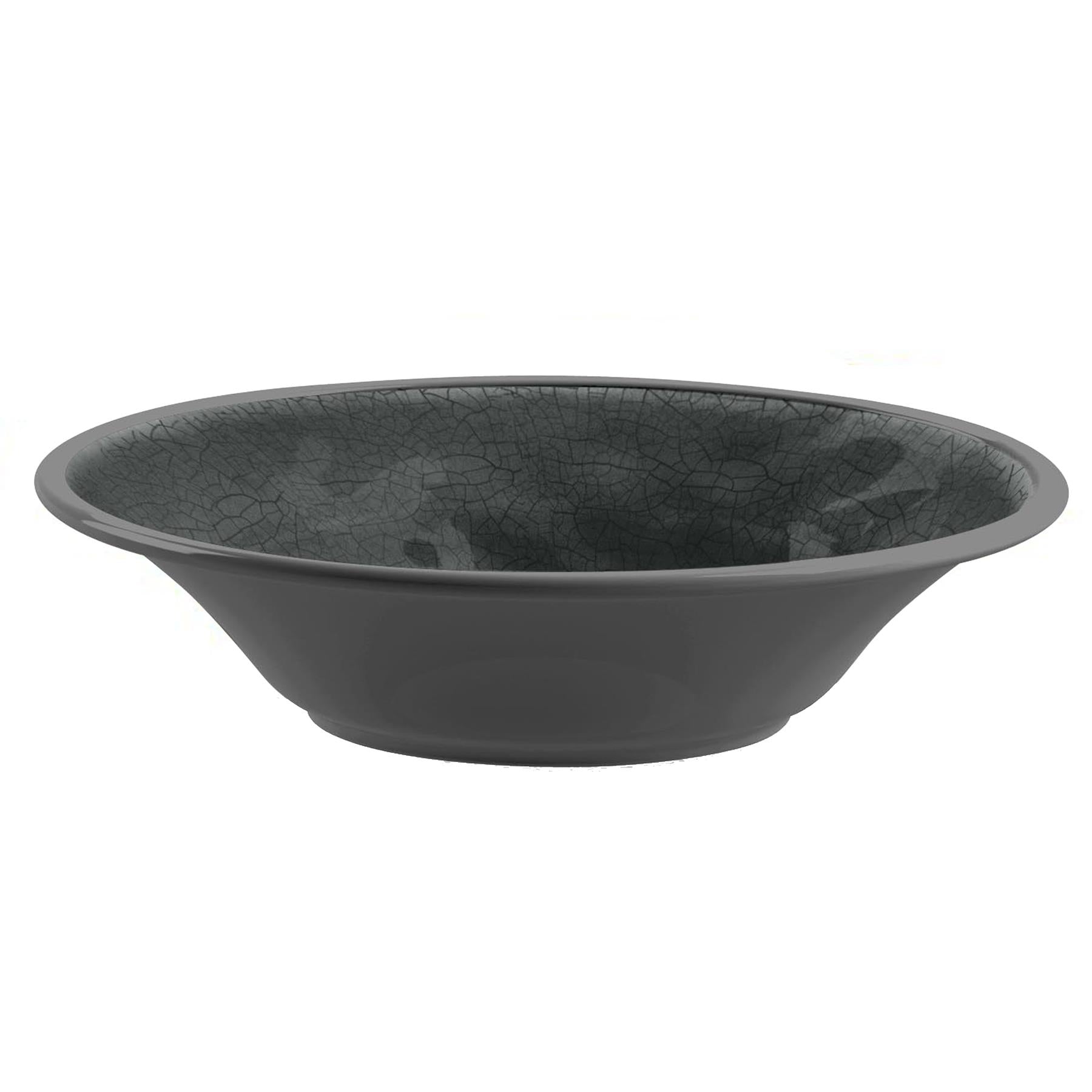 Grey melamine bowl with crackle glaze finish.