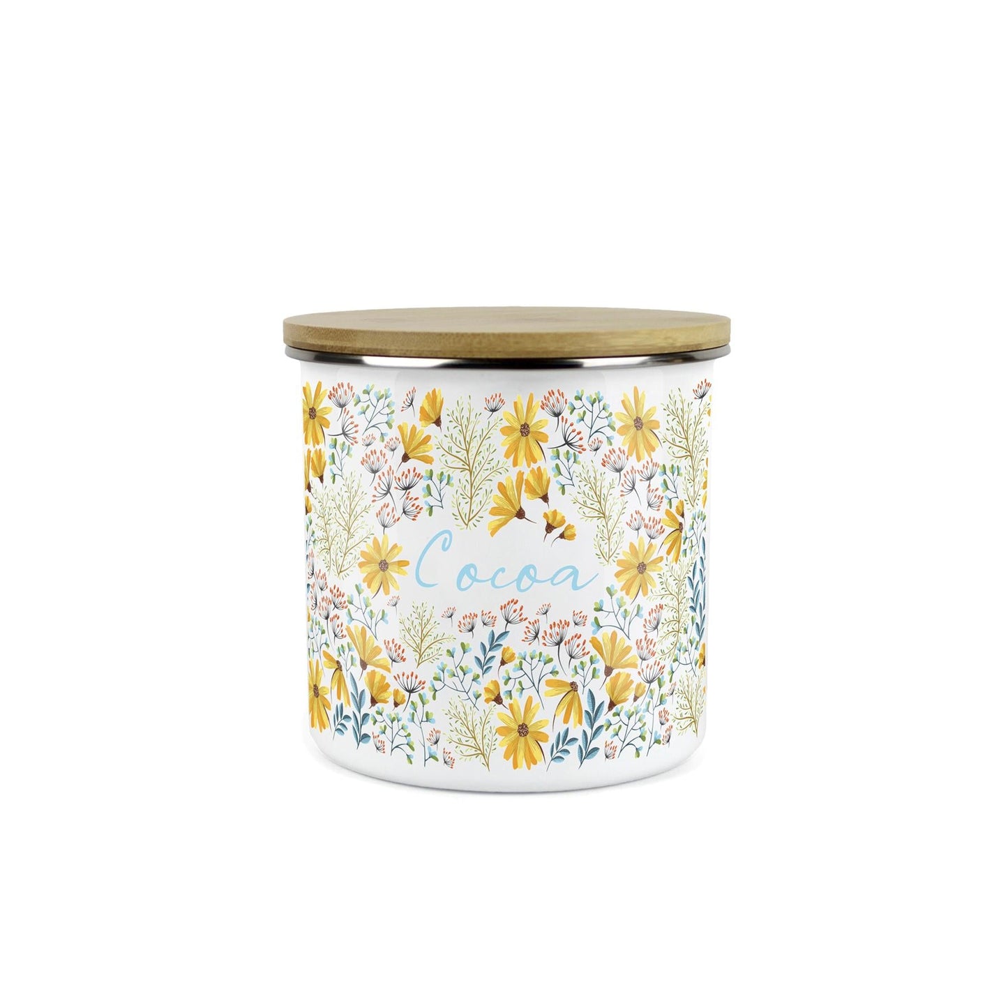 Purely Home Floral Daisies Cocoa Canister-White Enamel Kitchen Storage Container