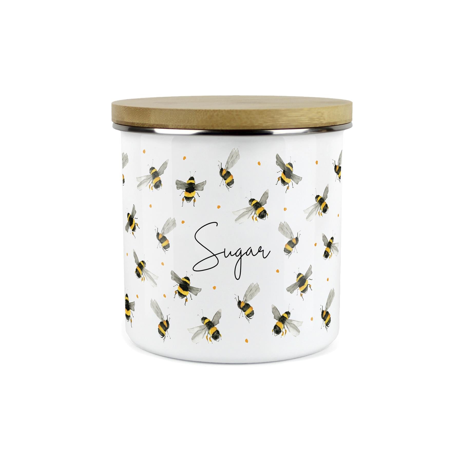 Sugar Canister - Watercolour Bees Kitchen Airtight Enamel Storage Jar