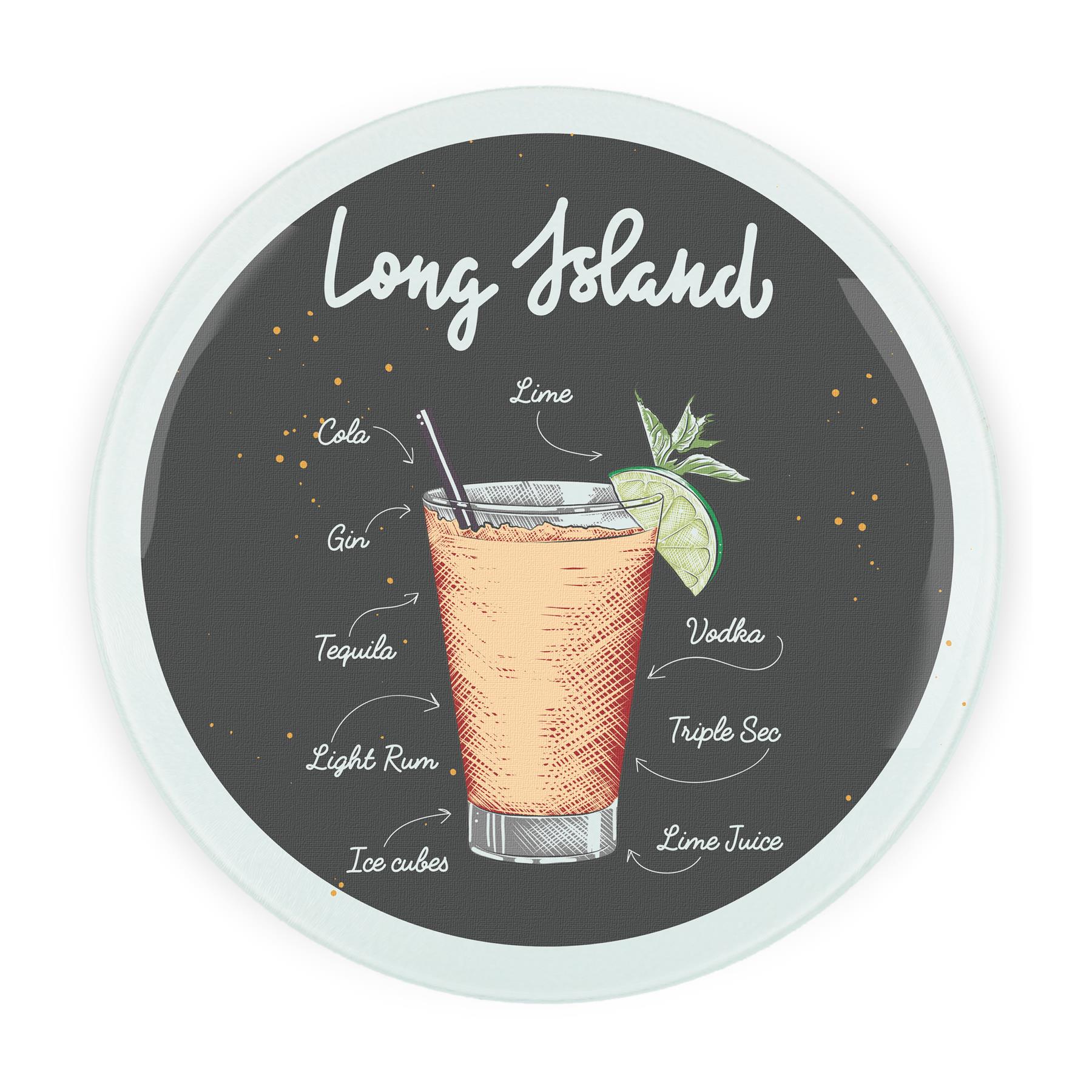Long Island Cocktails Round Glass Serving Board - Chopping Board Worktop Saver