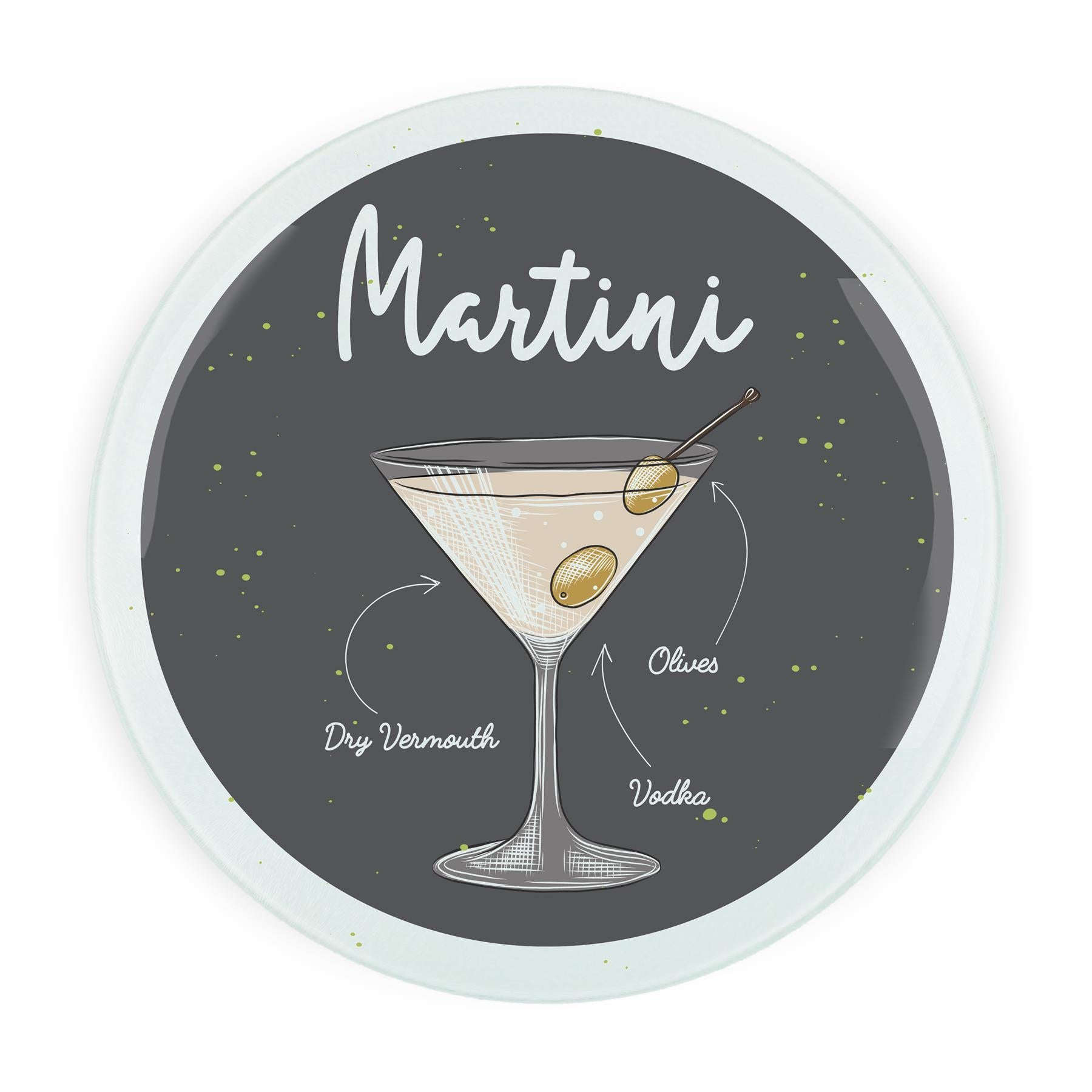 Martini Cocktails Round Glass Serving Board - Chopping Board Worktop Saver