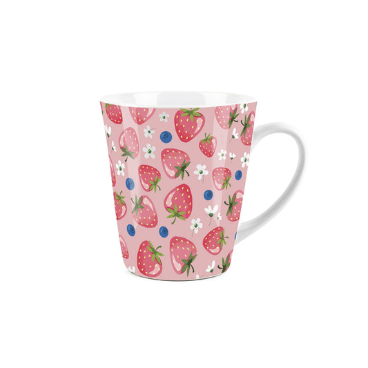 Small white latte mug with pink strawberries design