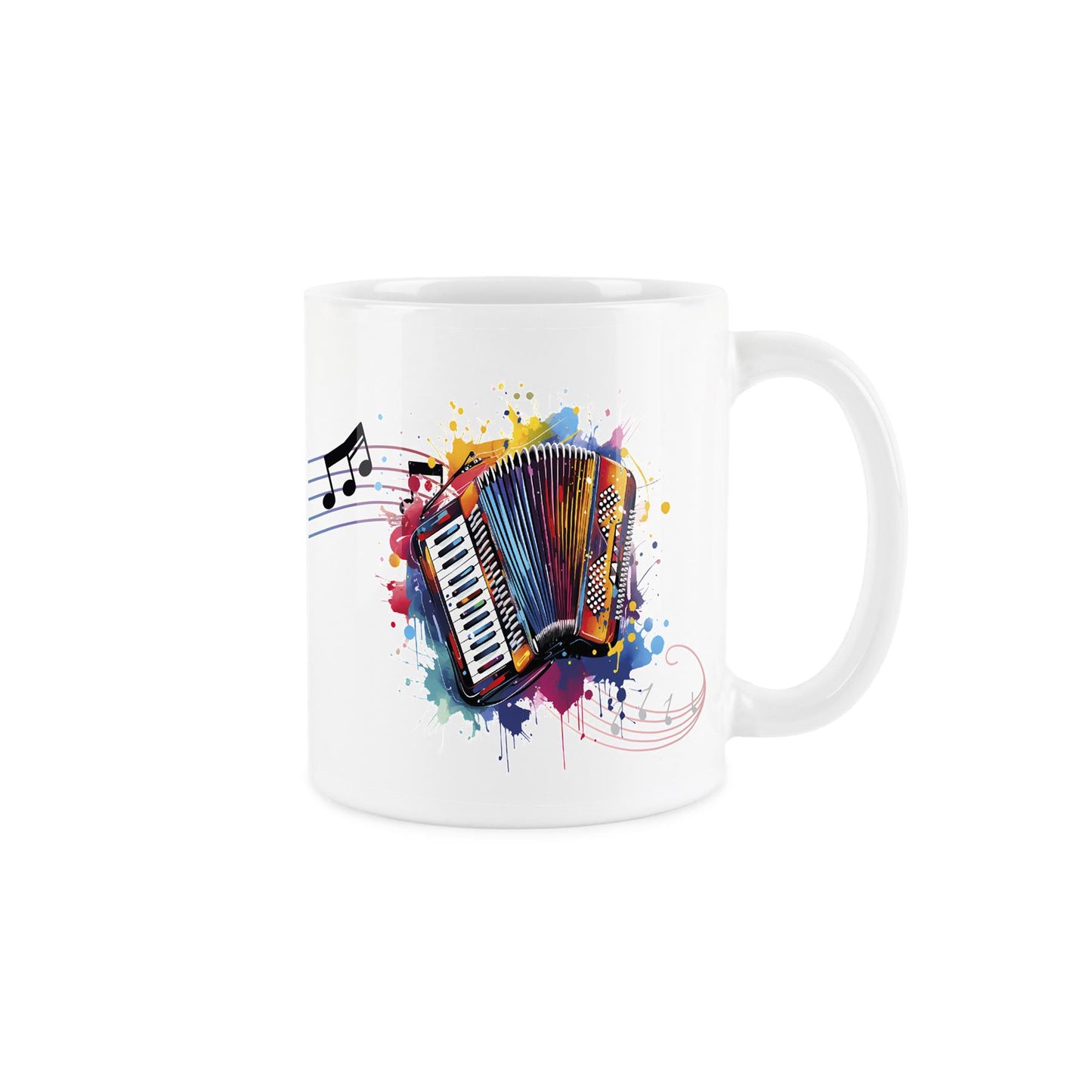 Illustrative rainbow colour design of acoustic guitar on a ceramic mug