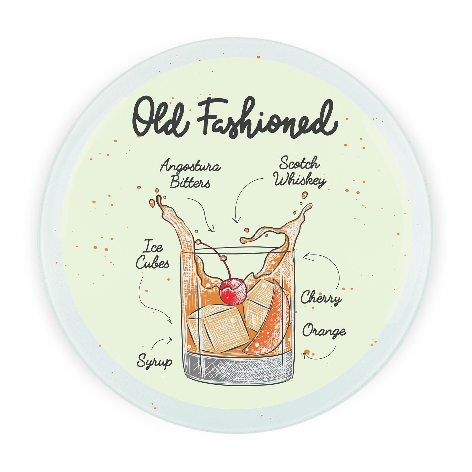 Old Fashioned Cocktails Round Glass Serving Board - Chopping Board Worktop Saver