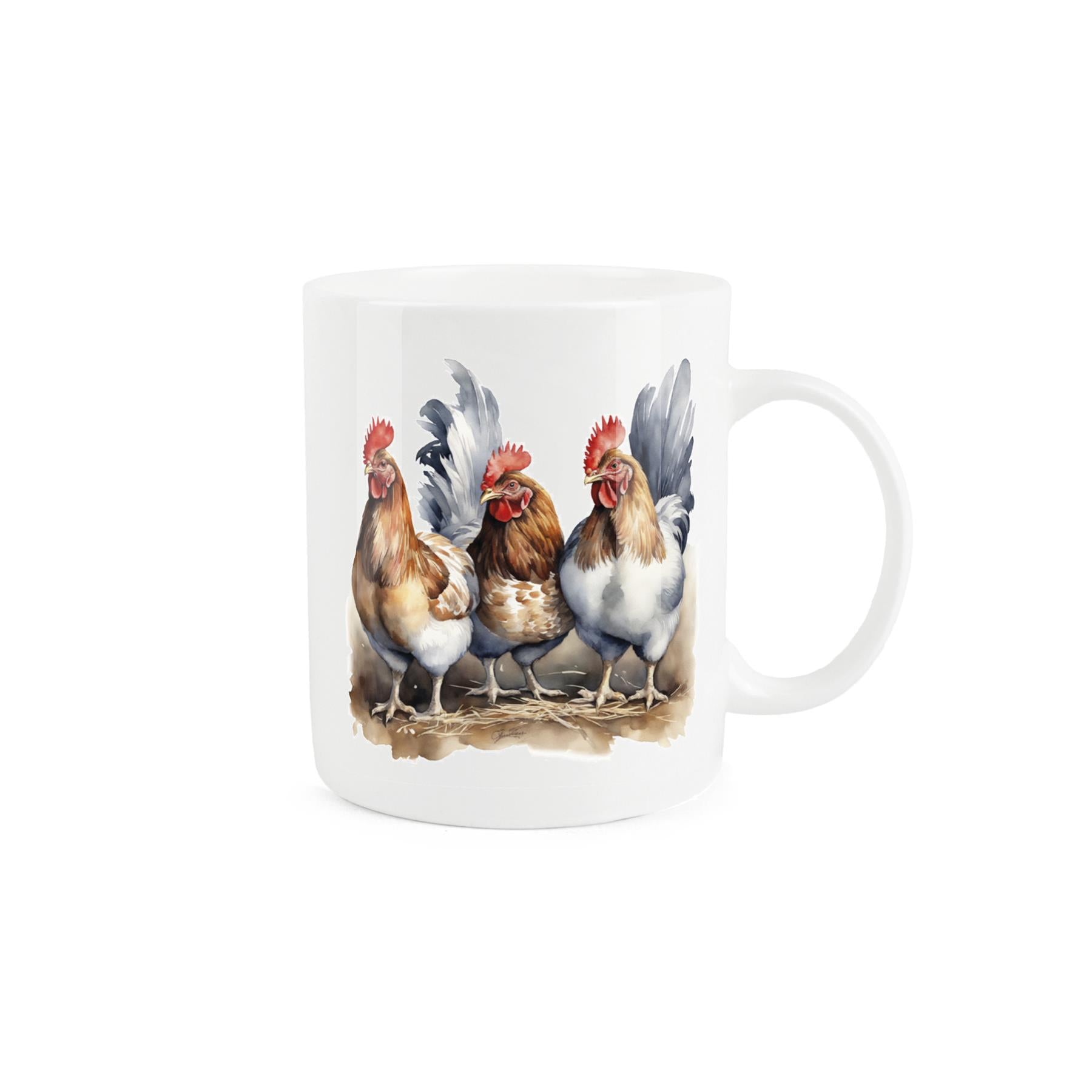 Festive bone china mug celebrating the 3rd day of Christmas. Three hens design.