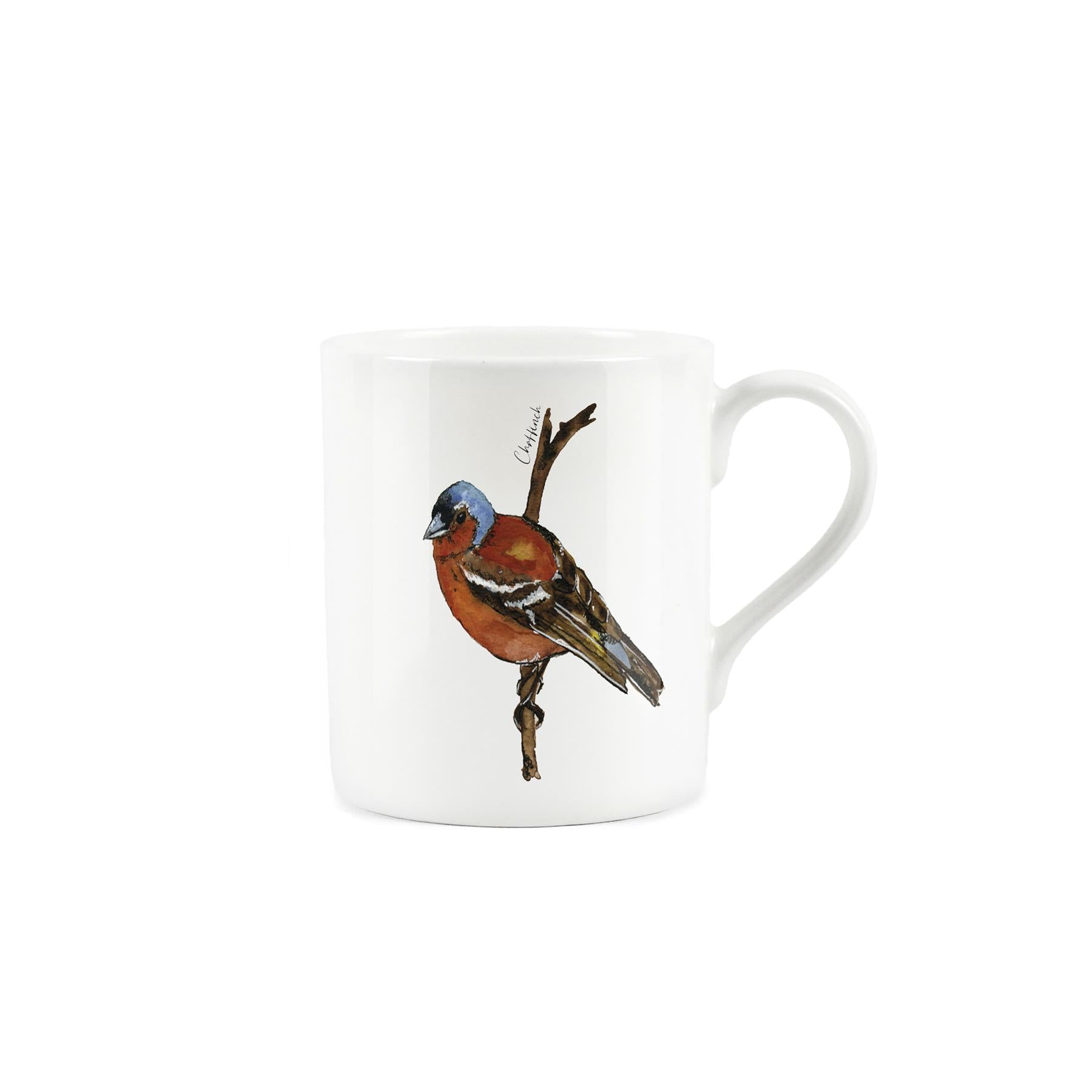 White bone china mug featuring watercolour blue tit.