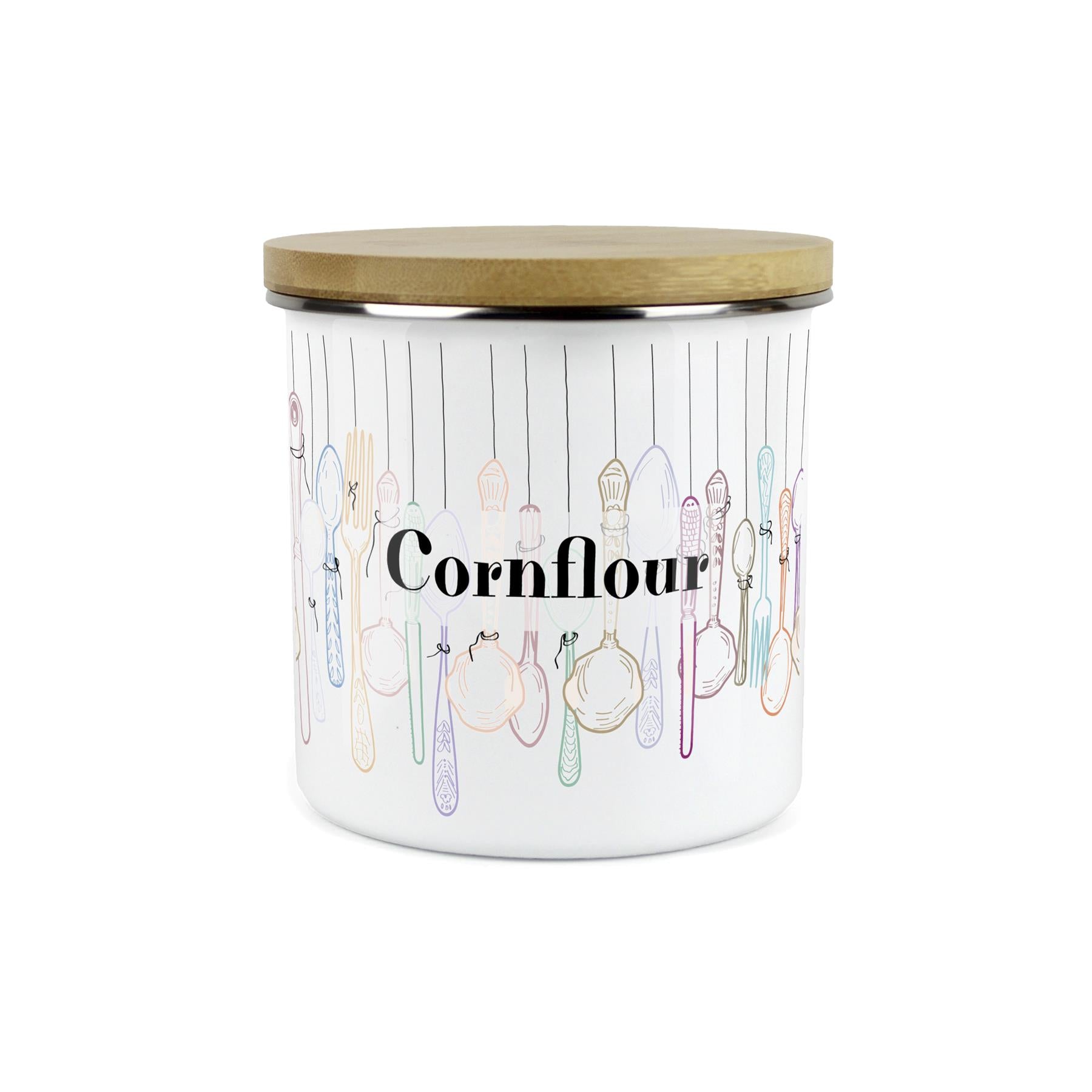 Vintage Cutlery Cornflour Storage Canister - Enamel Kitchen Container