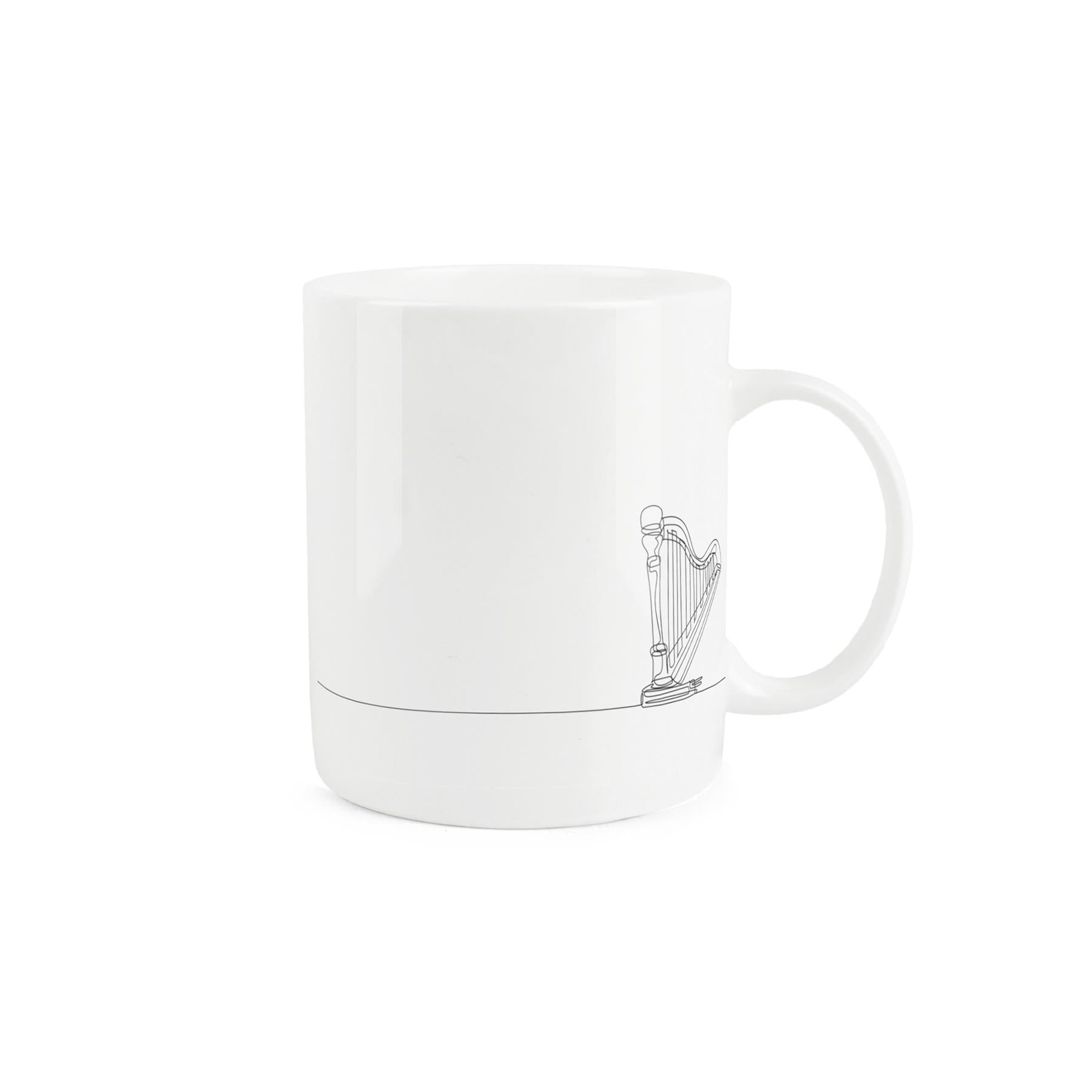 Lovely bone china mug with a flute drawing.