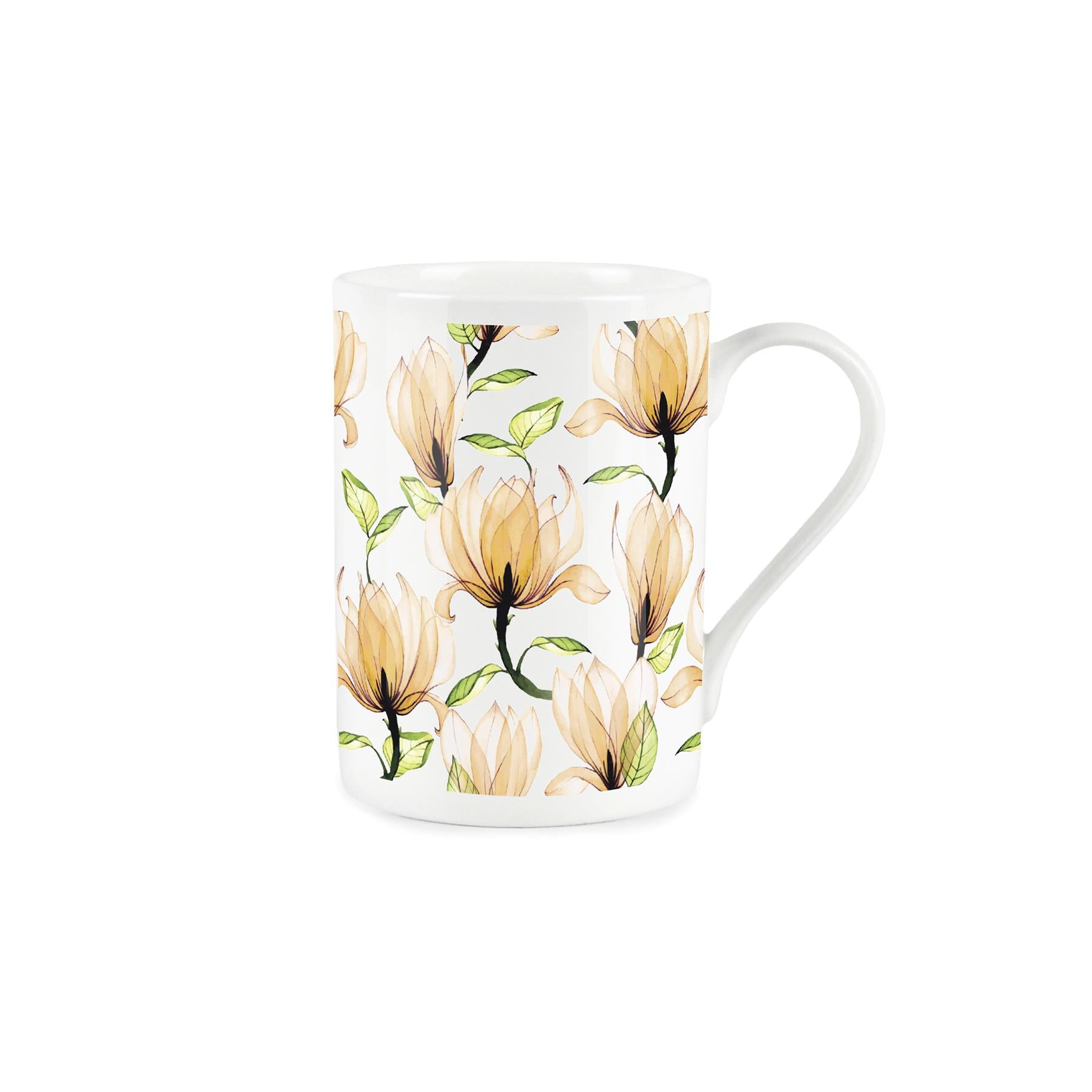 White bone china mug with delicate calla lily design