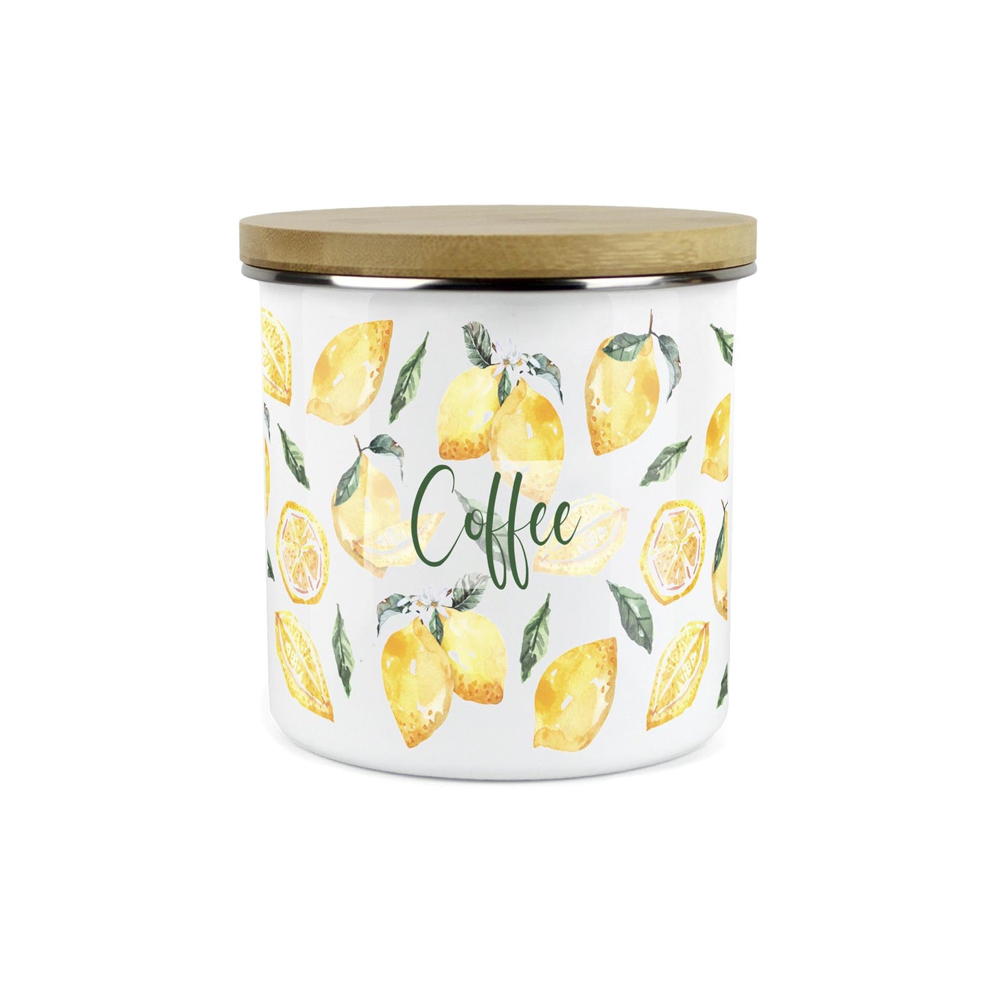 Coffee Storage Canister - Watercolour Lemons Enamel Kitchen Storage Jar
