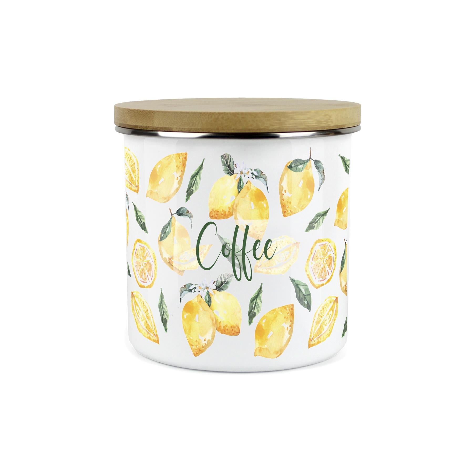 Coffee Storage Canister - Watercolour Lemons Enamel Kitchen Storage Jar