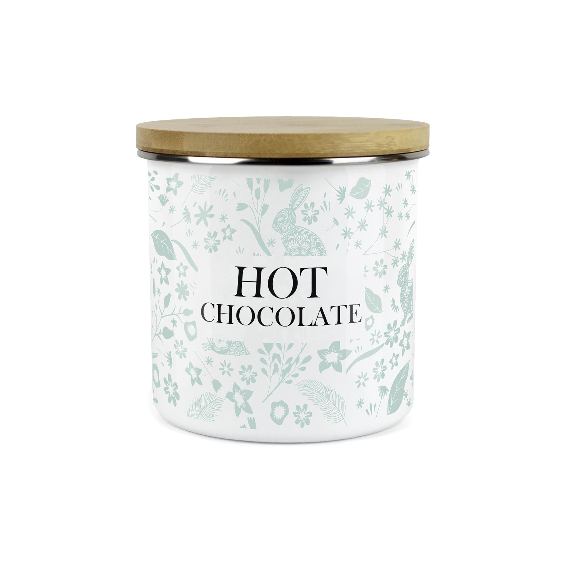 Wild Rabbits Hot Chocolate Storage Canister - Green Enamel Food/Drink Container