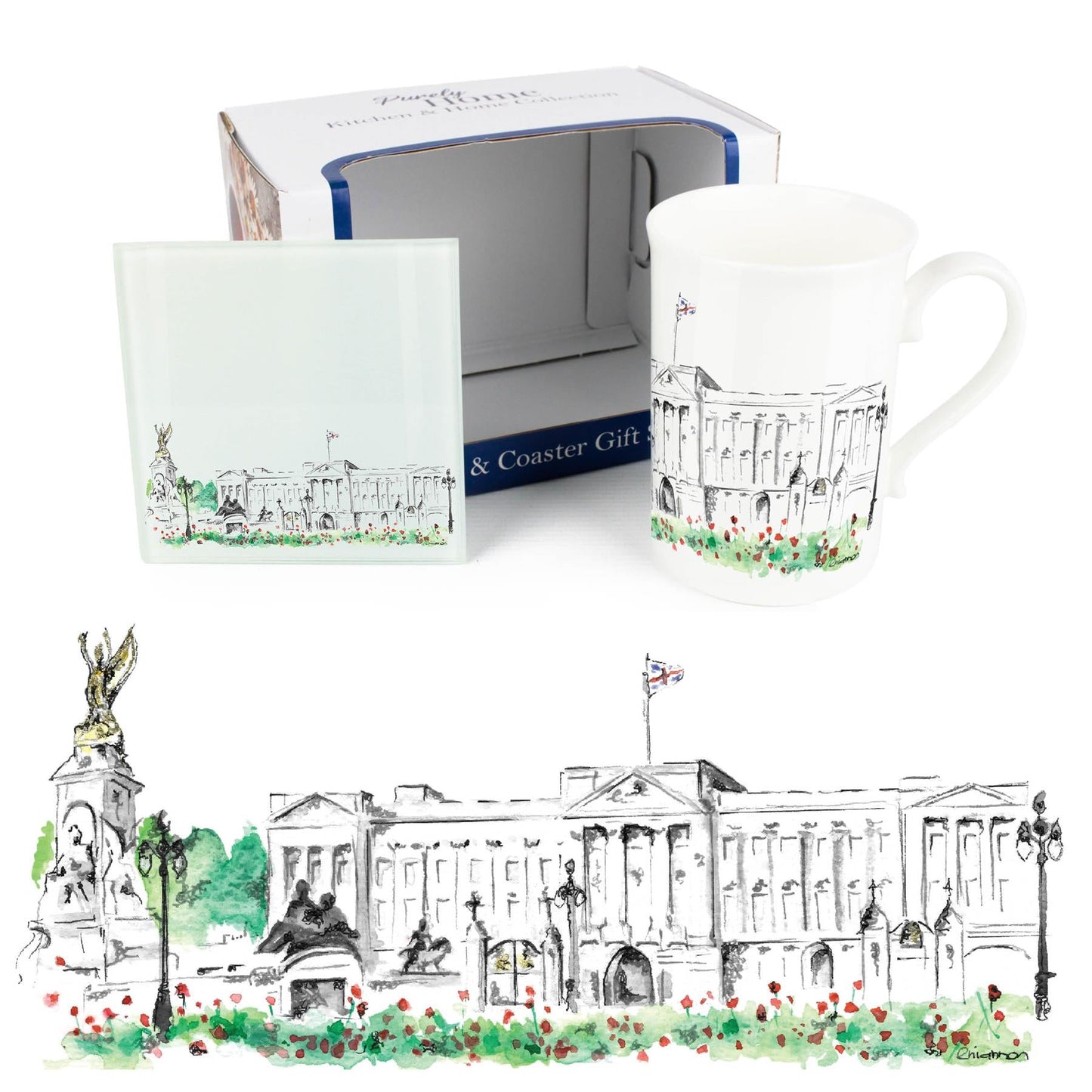 Buckingham Palace Mug & Coaster Gift Set by Rhiannon Chauncey