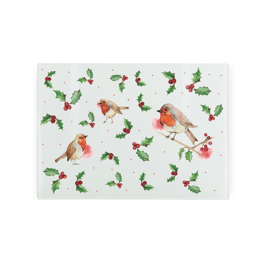 Christmas Robins & Holly Small Smooth Worktop Protector by Rhiannon Chauncey