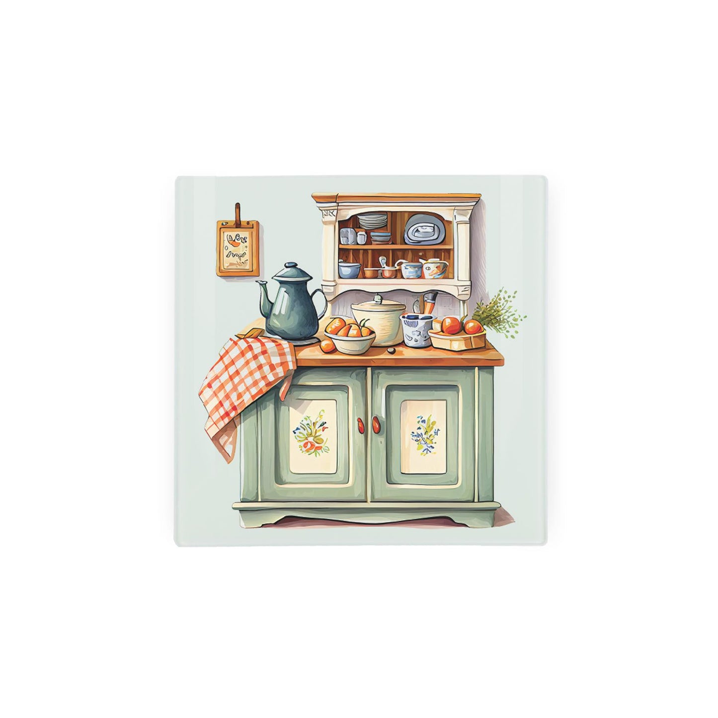 Mini glass worktop protector with rustic kitchen scene.