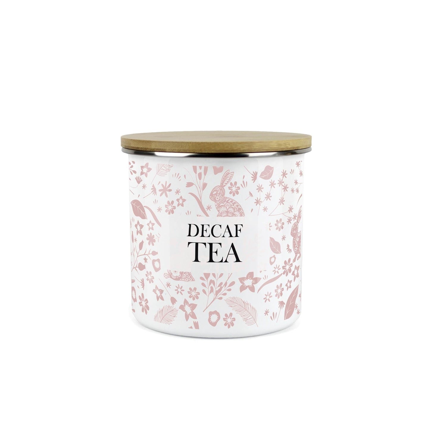 Wild Rabbits Decaf Tea Storage Canister - Pink Enamel Food/Drink Container