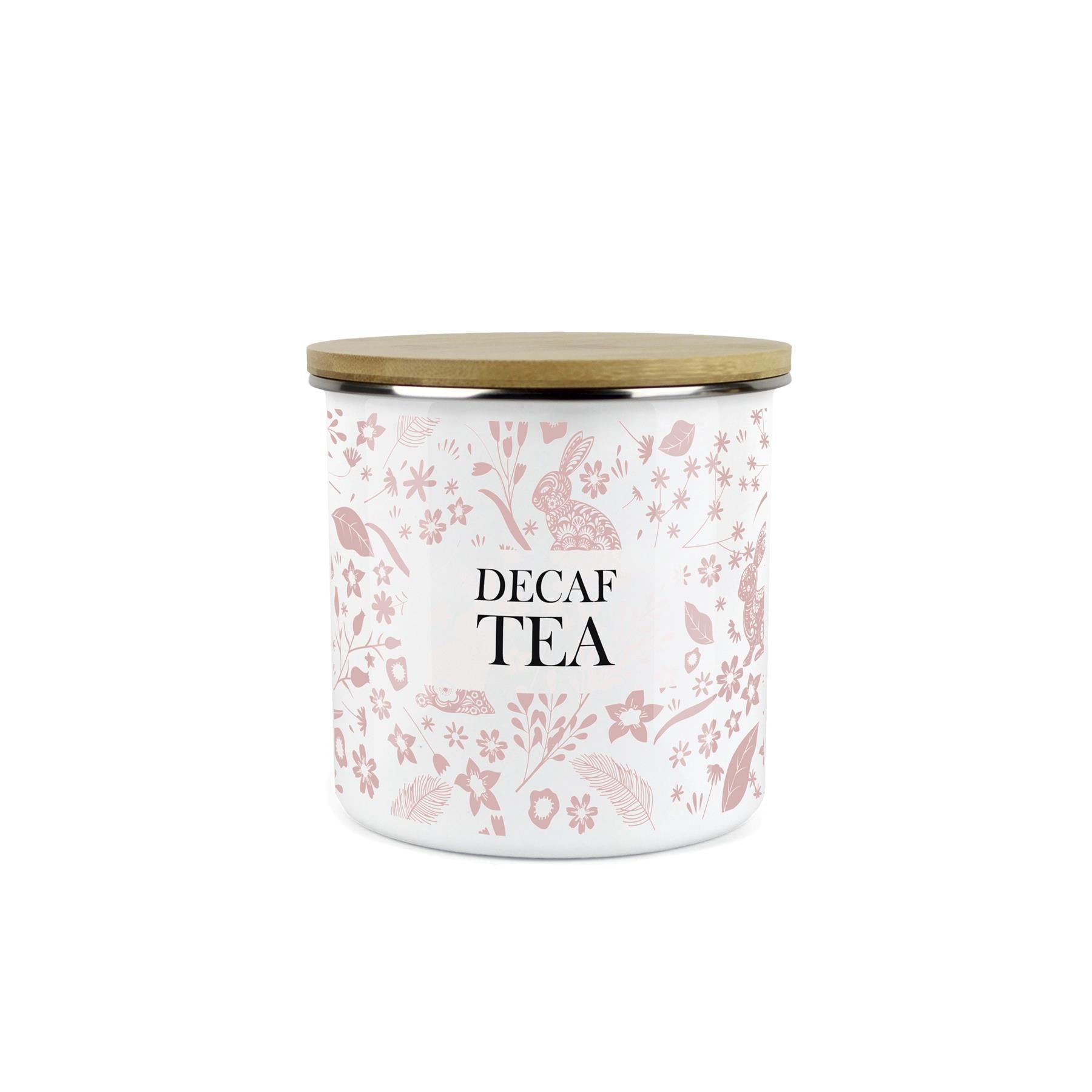Wild Rabbits Decaf Tea Storage Canister - Pink Enamel Food/Drink Container