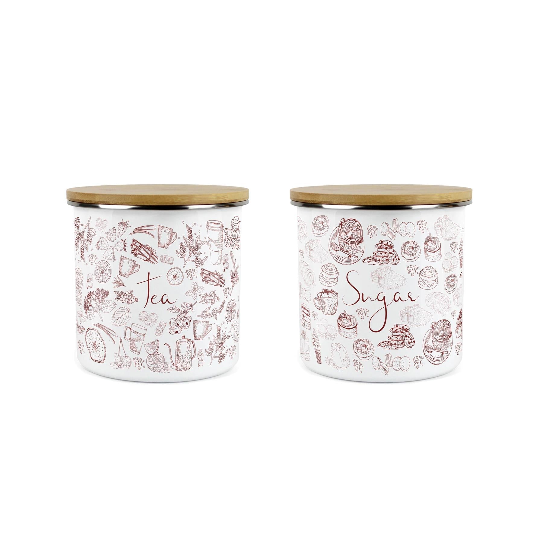 Enamel Rustic Tea & Sugar Kitchen Storage Canisters - Set of 2