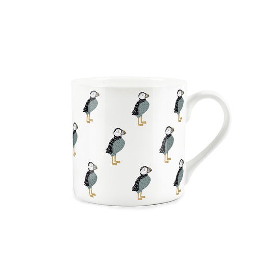 Bone china mug featuring charming puffin pattern