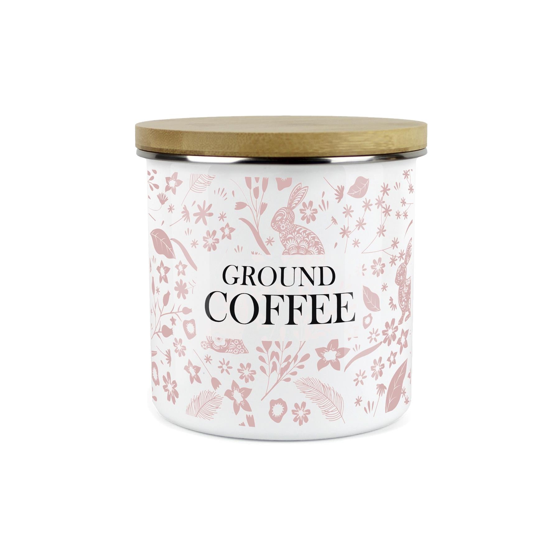 Wild Rabbits Ground Coffee Storage Canister - Pink Enamel Food/Drink Container