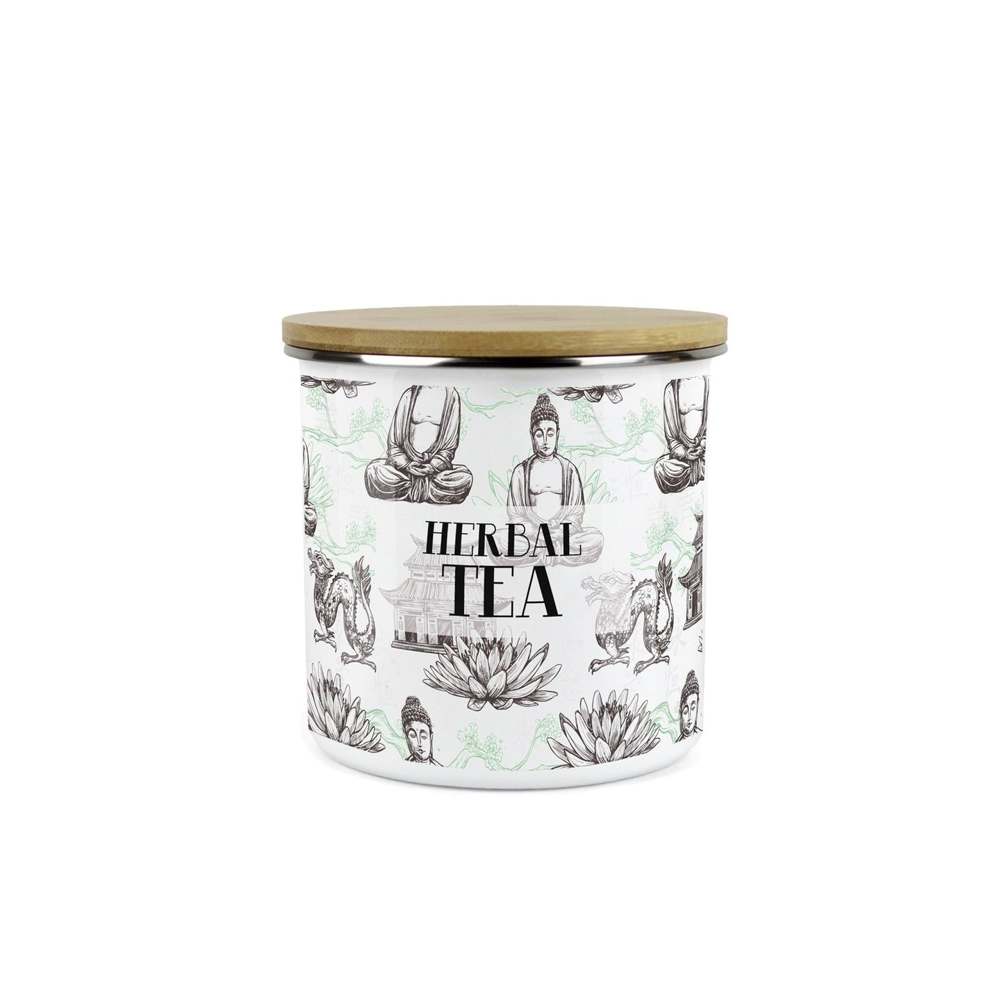 Herbal Tea Storage Canister - Oriental Scene Enamel Kitchen Storage Jar
