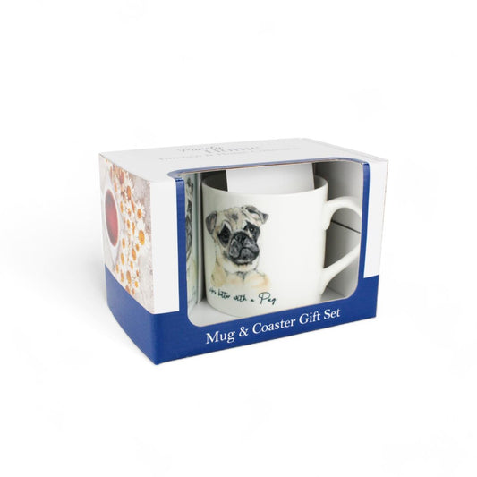 Life's Better with a Pug' Mug & Coaster Gift Set