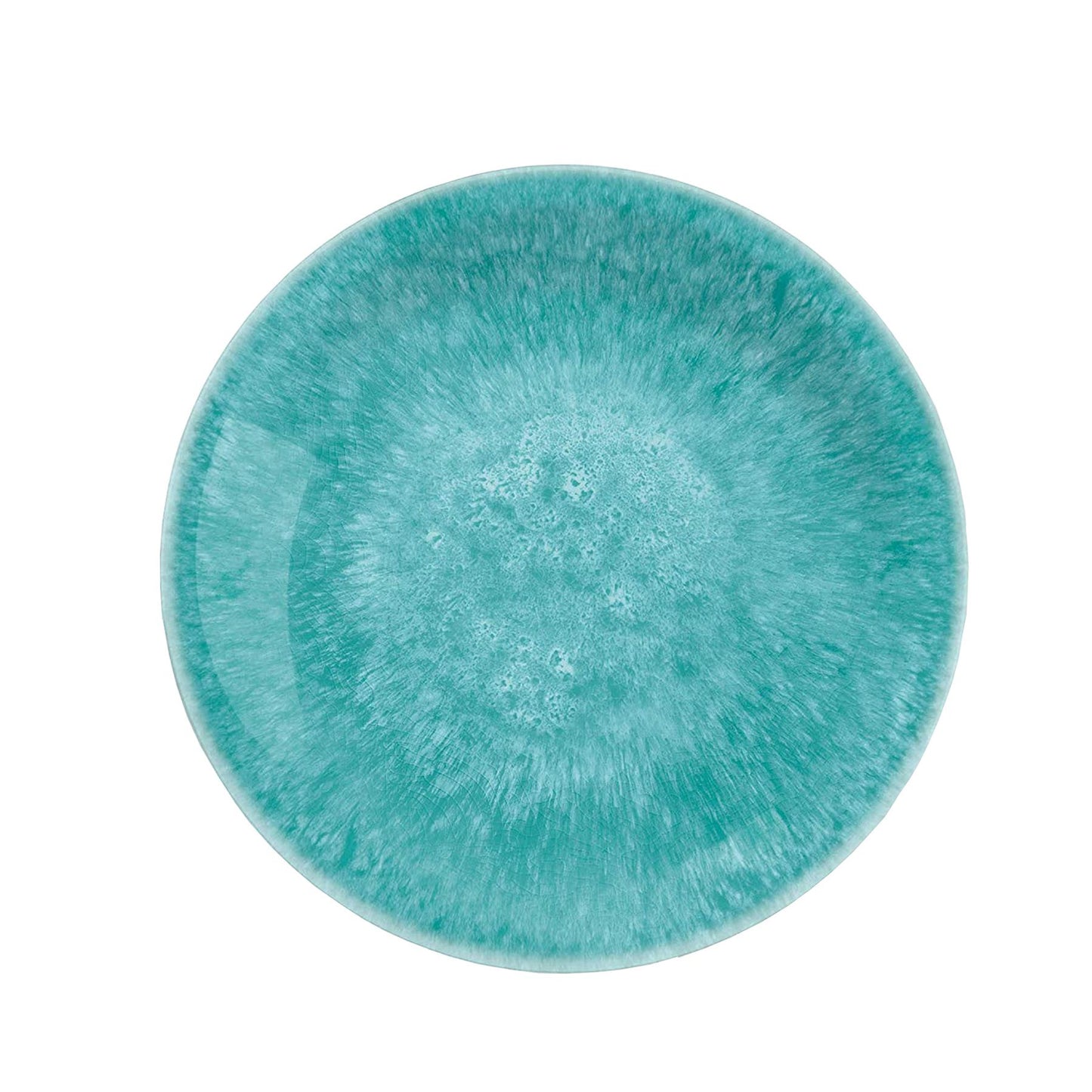 Turquoise melamine side plate with textured glaze patterning