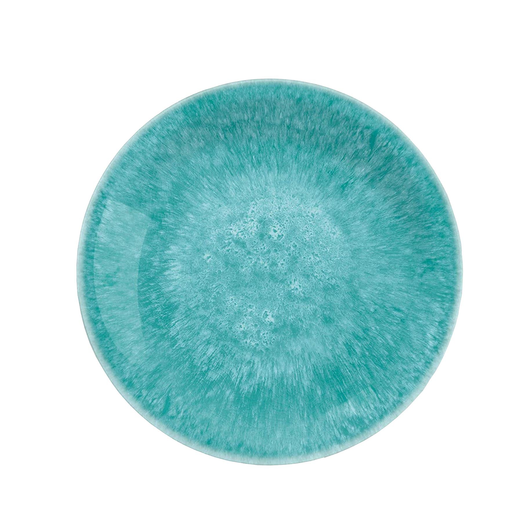 Turquoise melamine side plate with textured glaze patterning