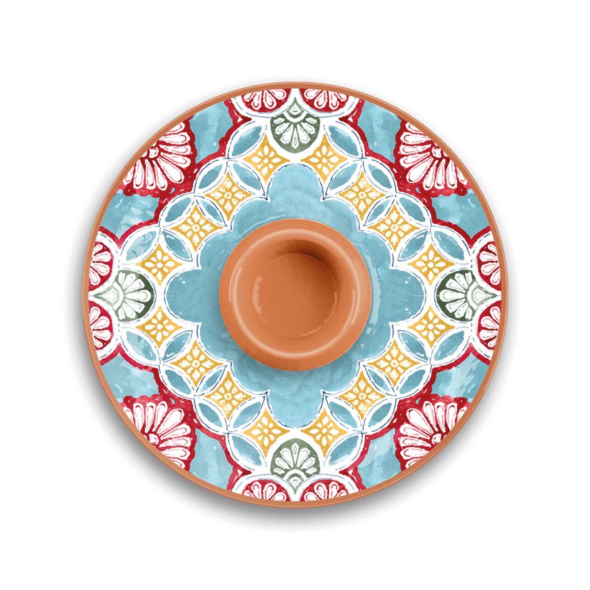 Melamine chip & dip server with moroccan inspired pattern design