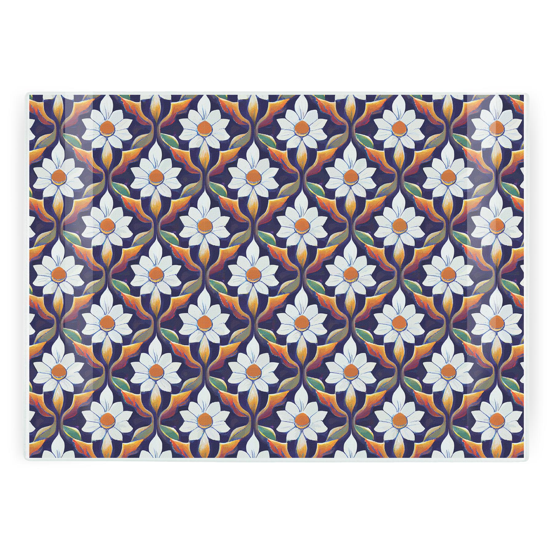 Purple & White Floral Tile Large Worktop Protector