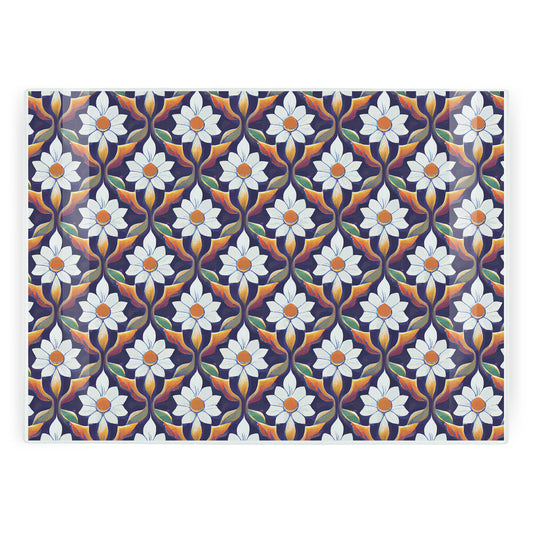 Purple & White Floral Tile Large Worktop Protector