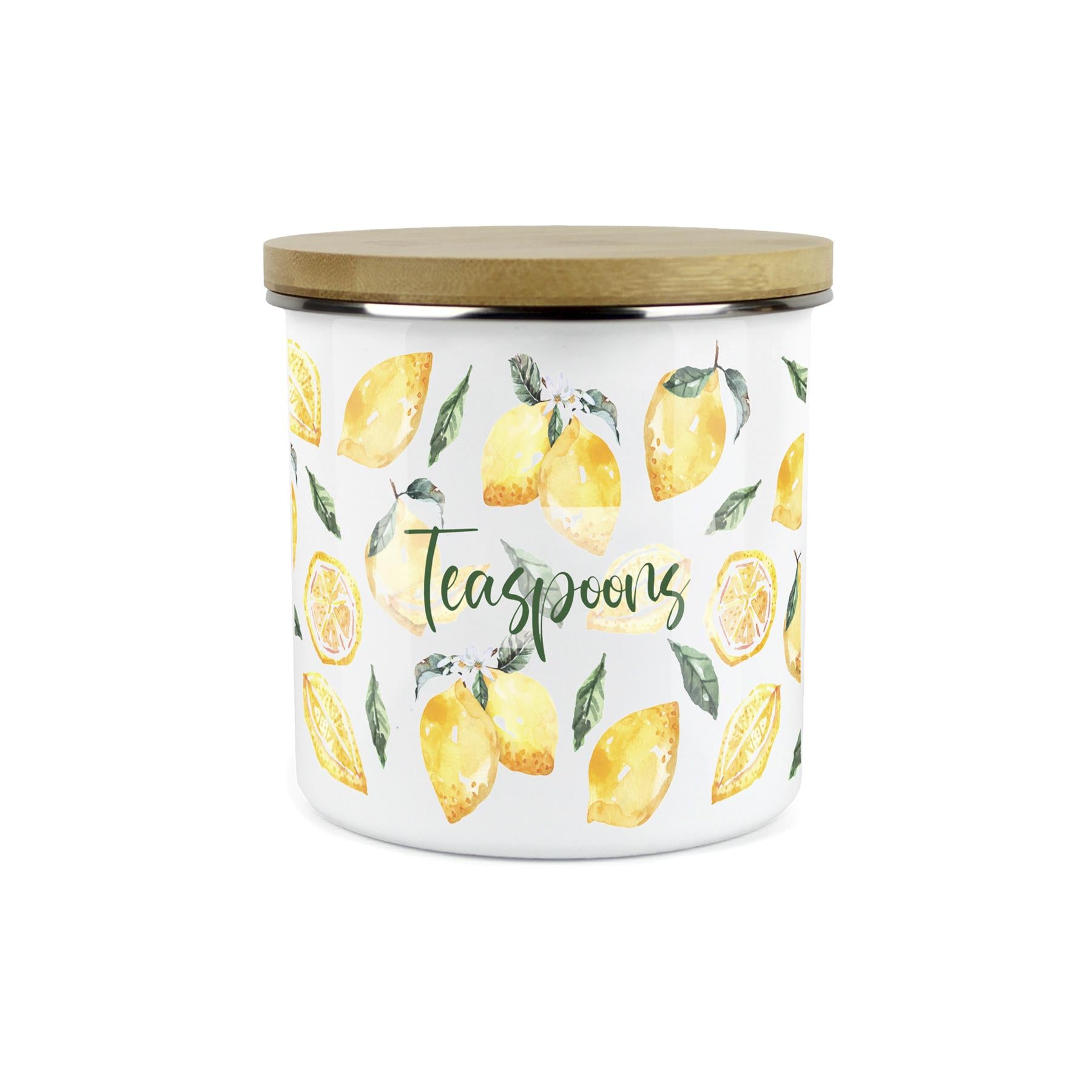 Teaspoons Storage Canister - Watercolour Lemons Enamel Kitchen Storage Jar