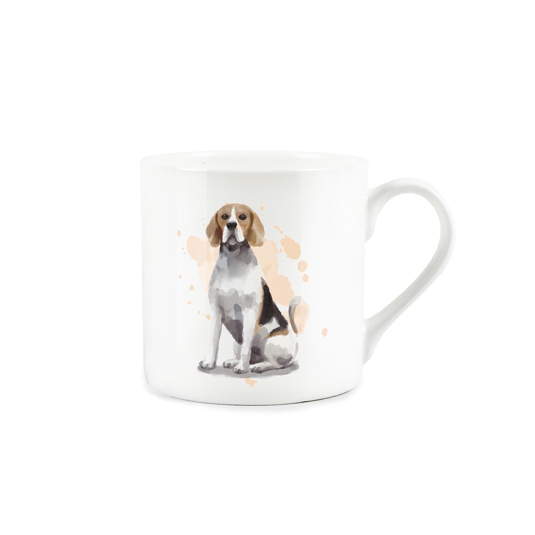 Bone China mug adorned with charming watercolour artwork of a beagle