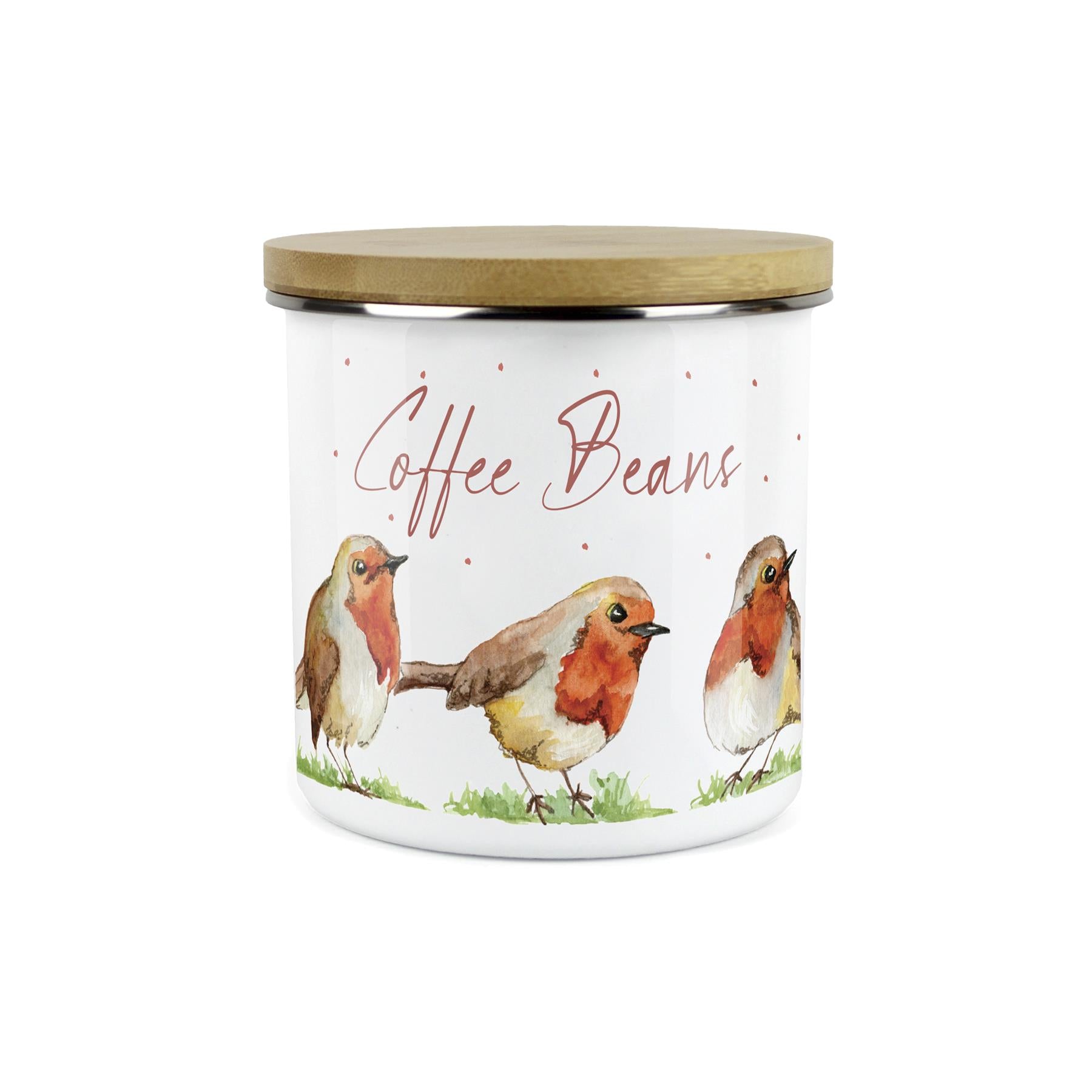 Coffee Beans Storage Canister - Robins Watercolour Painted Kitchen Storage Jar