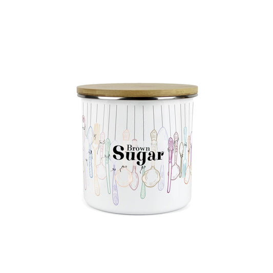 Vintage Cutlery Bread Flour Storage Canister - Enamel Kitchen Container