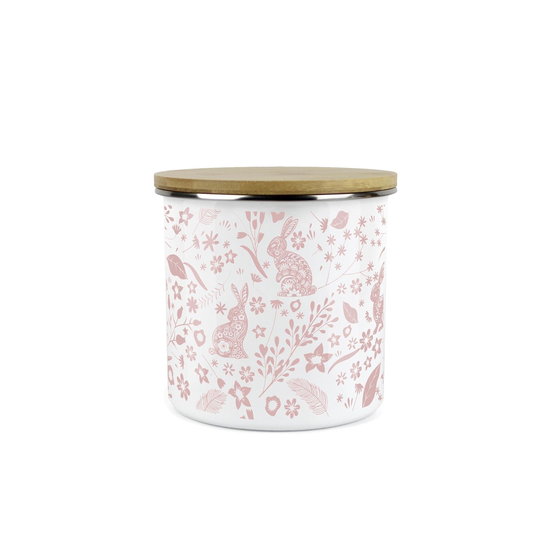 Wild Rabbits Storage Canister - Pink Enamel Food/Drink/Baking Container