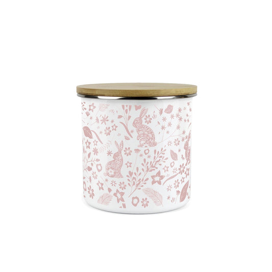 Wild Rabbits Storage Canister - Pink Enamel Food/Drink/Baking Container
