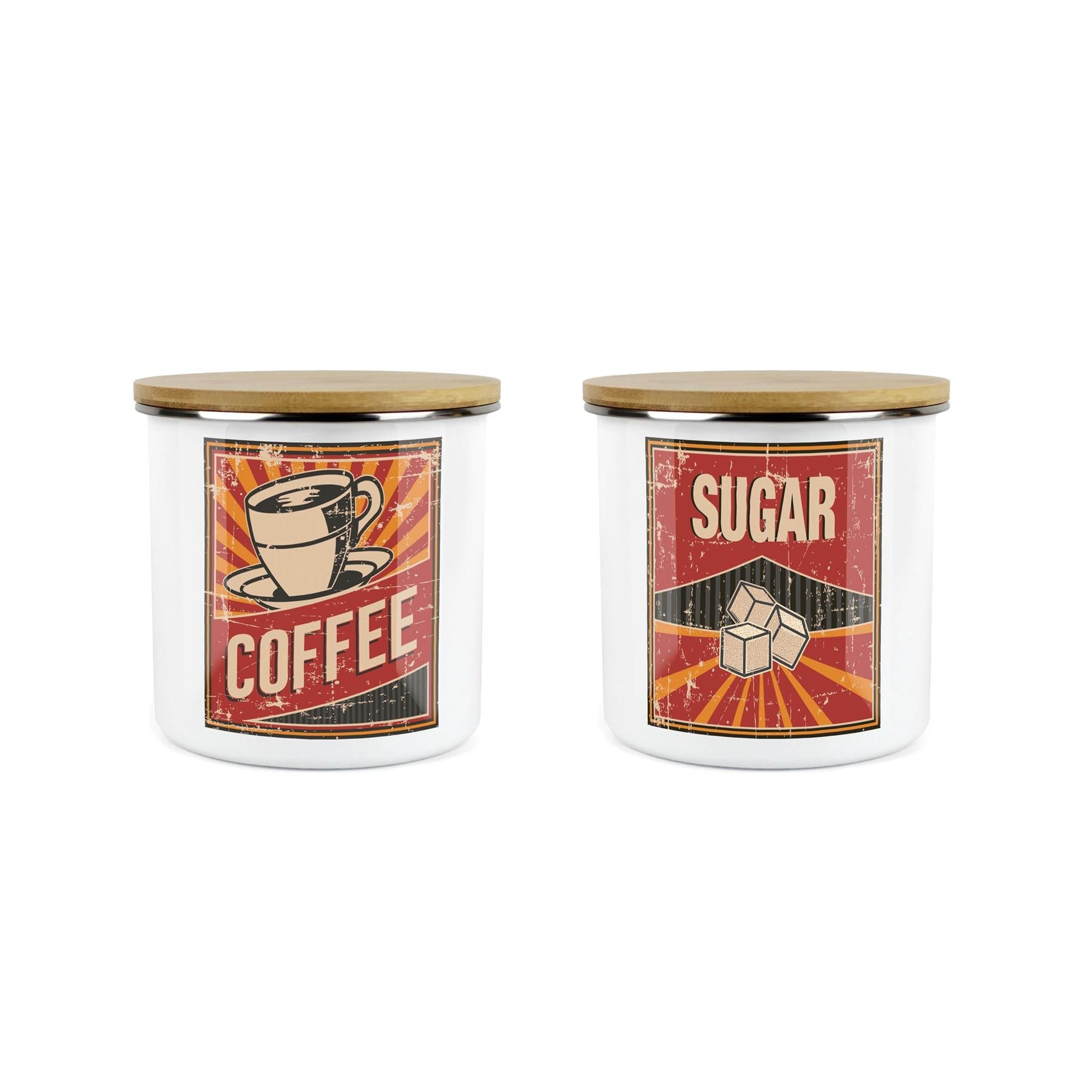 Retro 60s Diner Coffee & Sugar Canisters - Kitchen Storage Jars - Set of 2