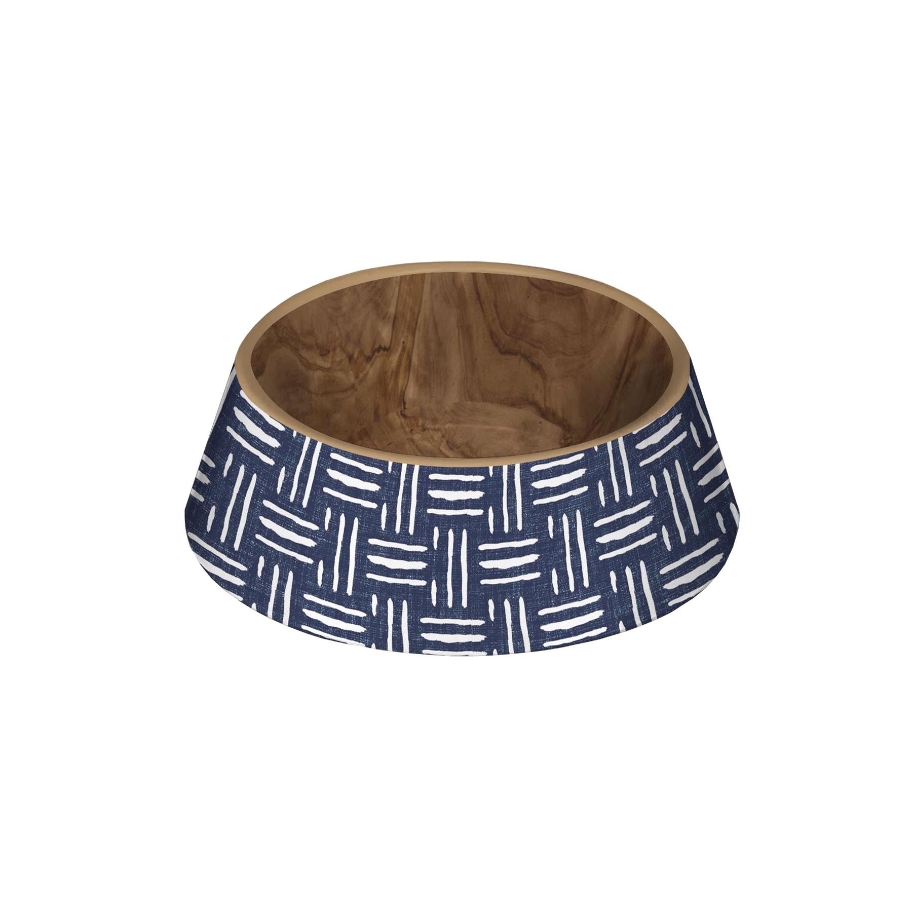 Lightweight melamine Indigo Oasis medium pet bowl with blue and white pattern.