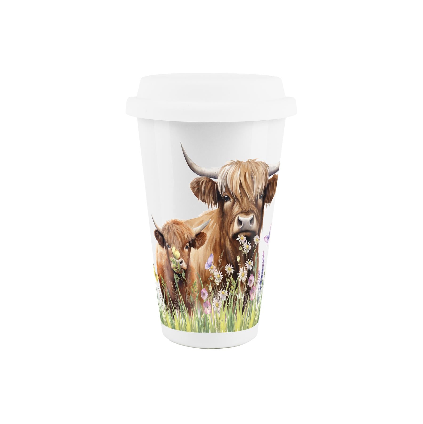Mum & Calf Highland Cow Ceramic Travel Mug