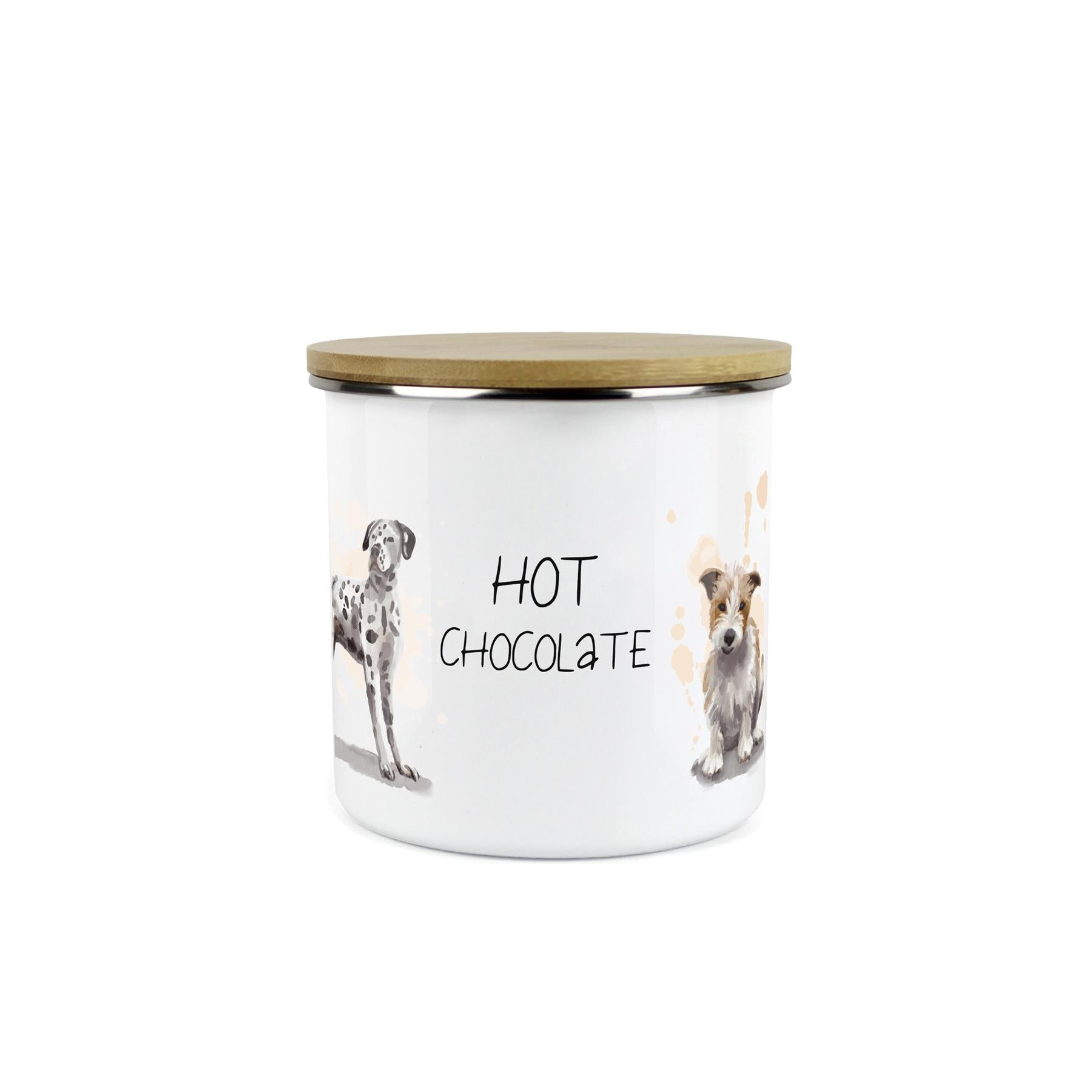 Hot Chocolate Storage Canister - Dogs Kitchen Enamel Metal Storage Jar