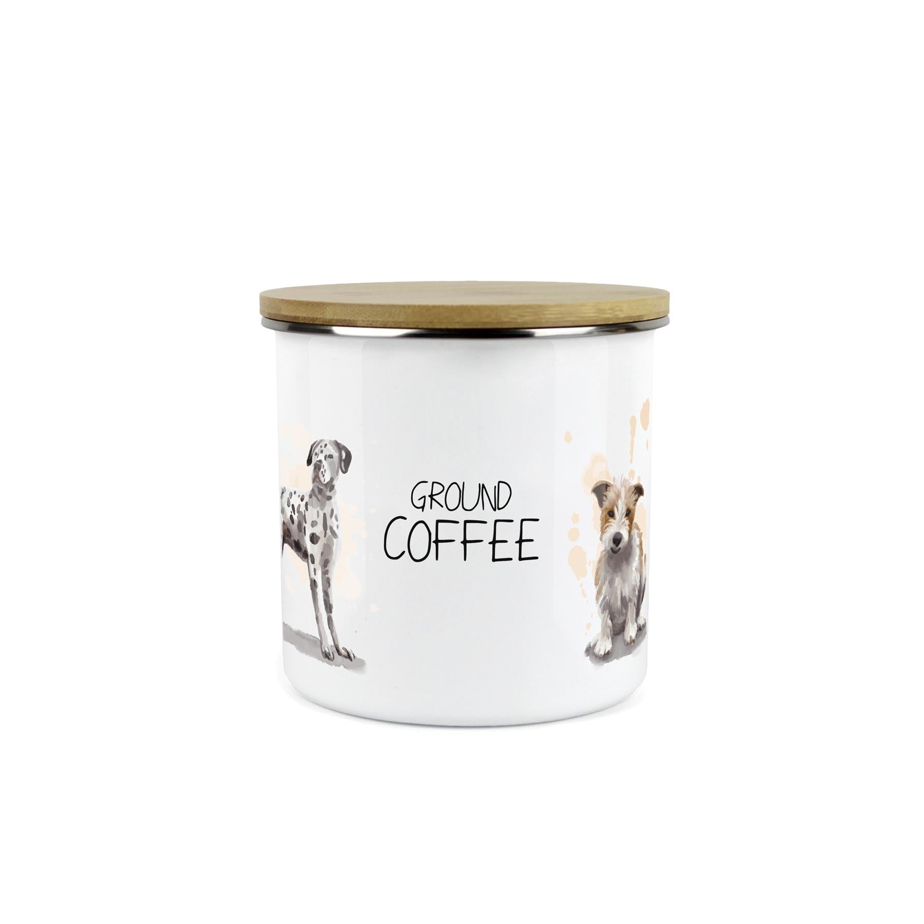 Ground Coffee Storage Canister - Dogs Kitchen Enamel Metal Storage Jar