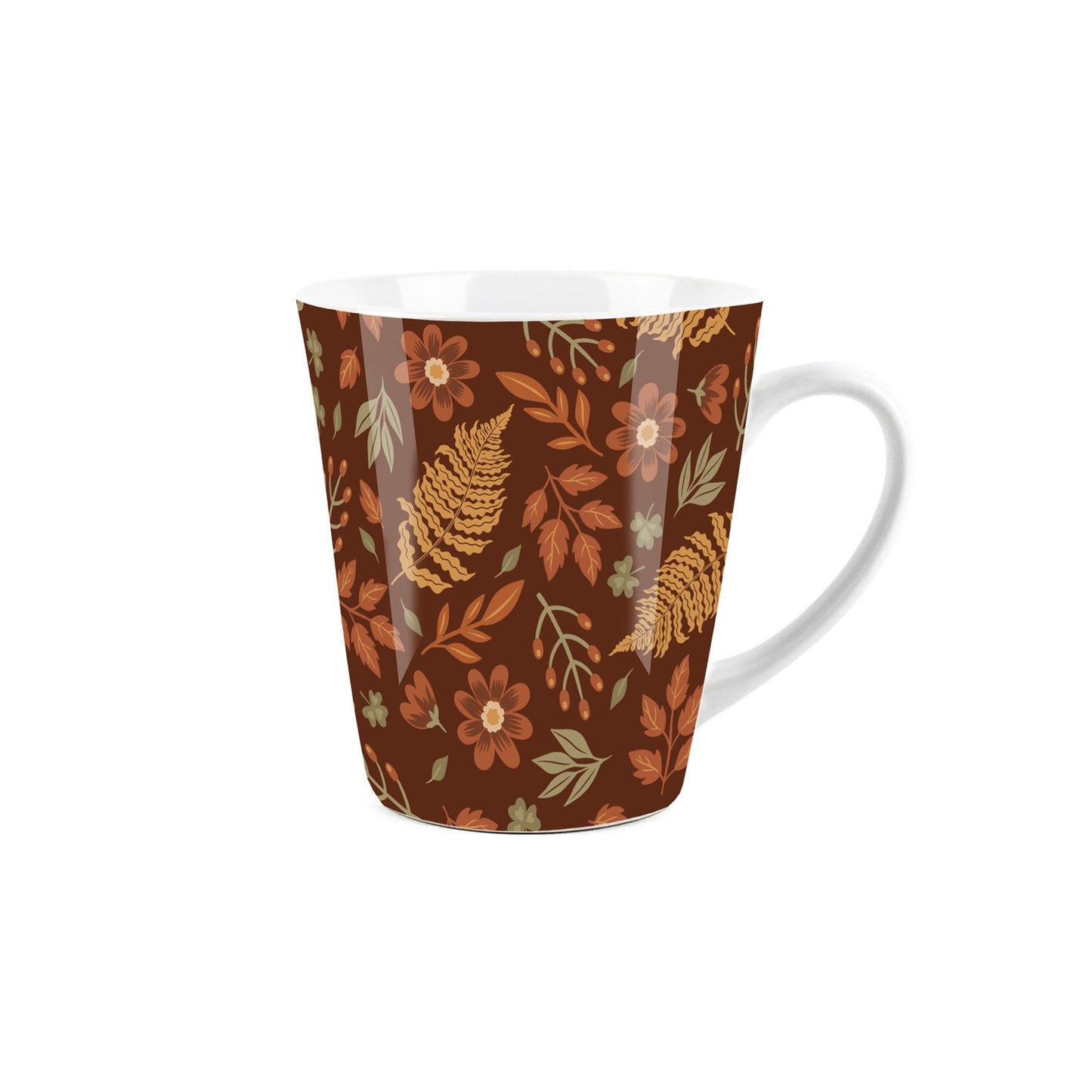 Small white latte mug with brown autumn leaves design
