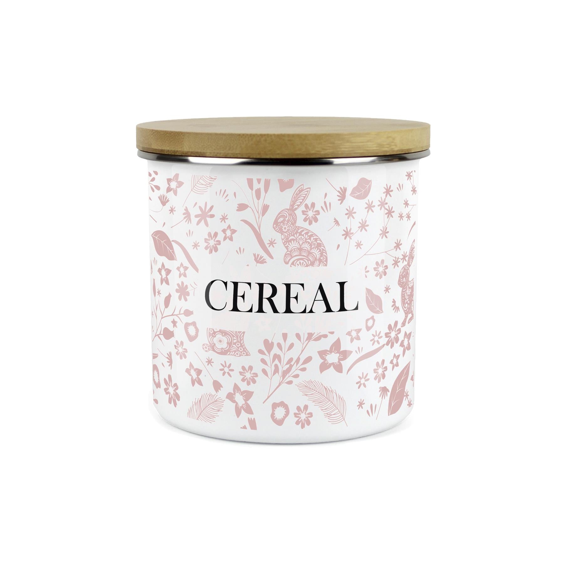 Wild Rabbits Cereal Storage Canister - Pink Enamel Food/Drink Container