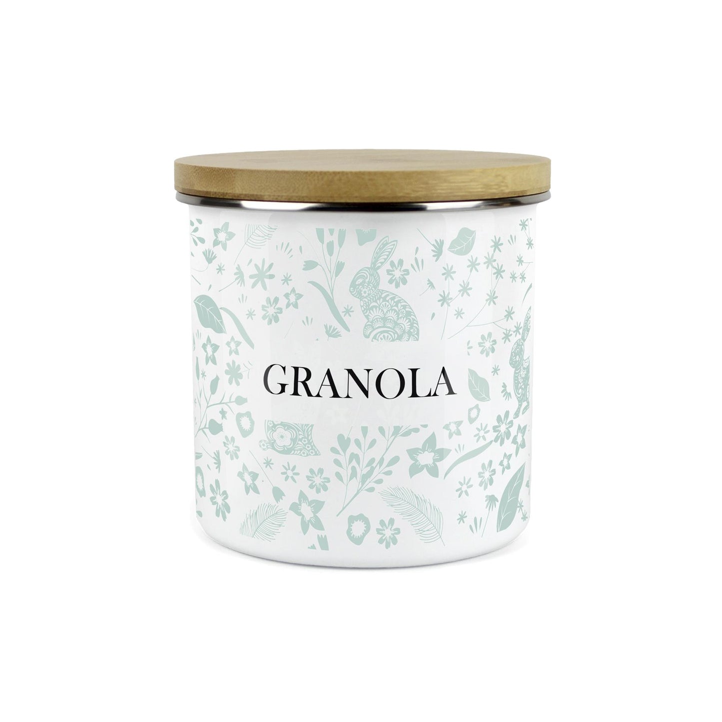 Wild Rabbits Granola Storage Canister - Green Enamel Food/Baking Container