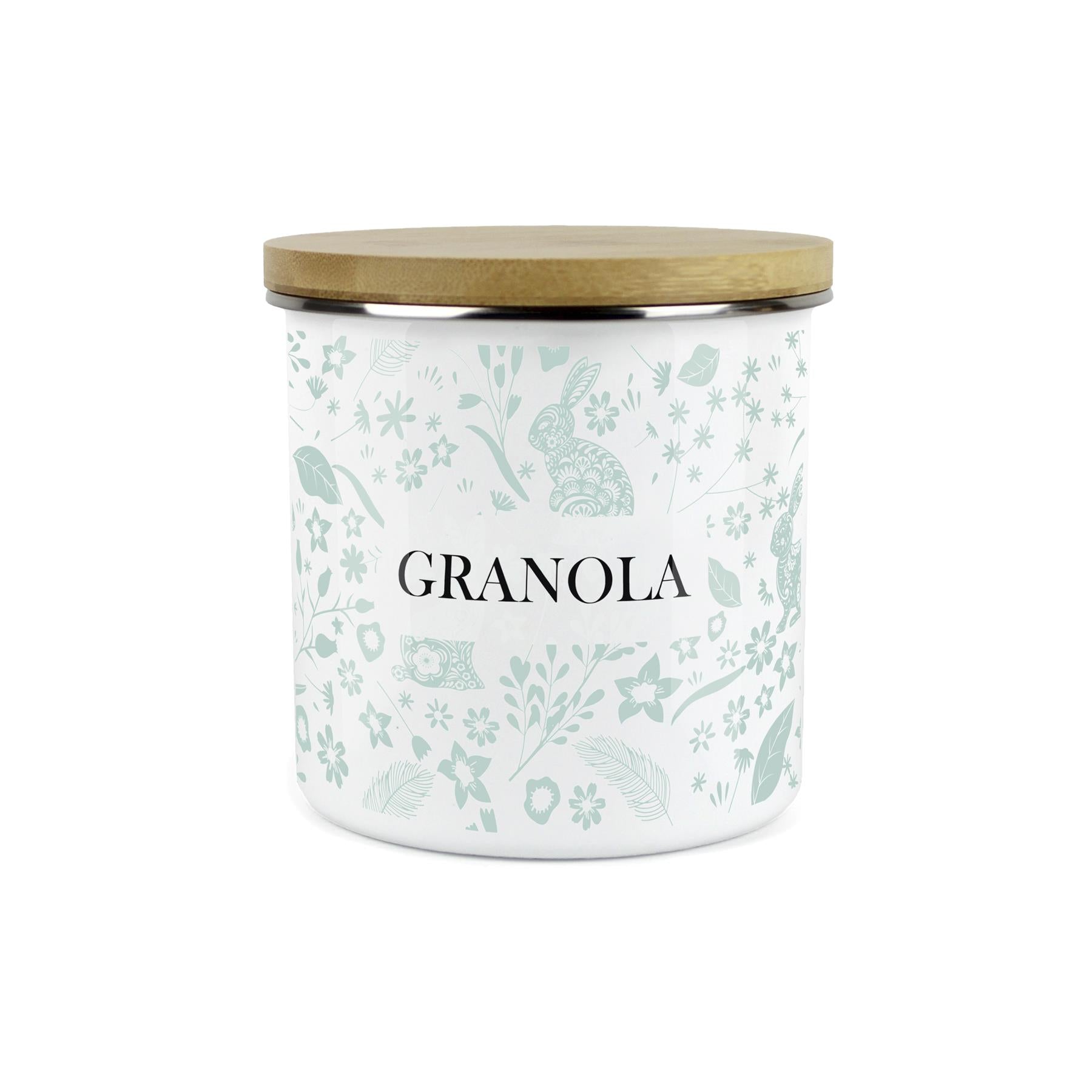 Wild Rabbits Granola Storage Canister - Green Enamel Food/Baking Container