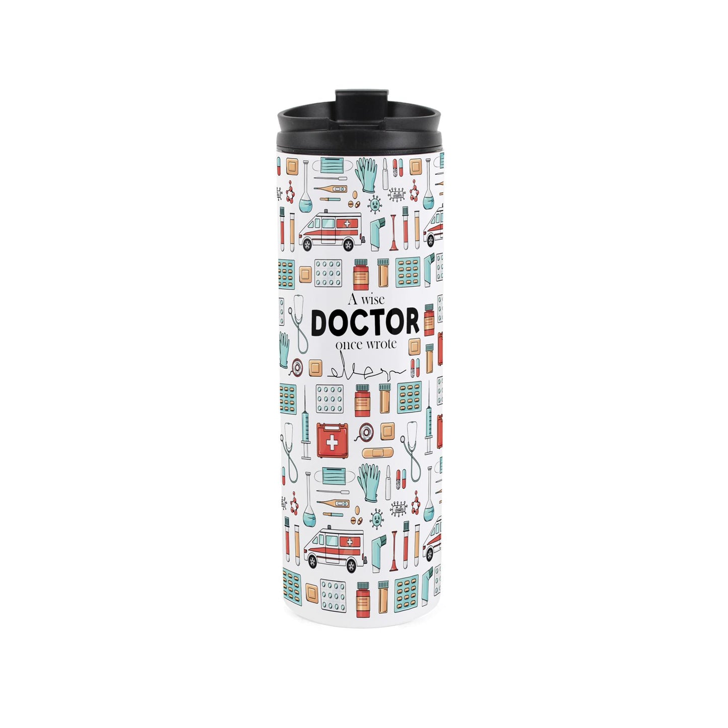 Travel mug featuring doctor pattern 