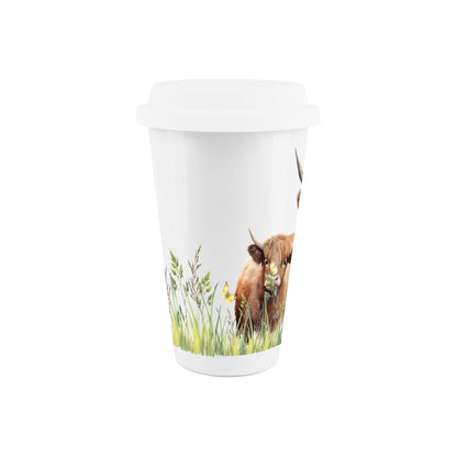 Mum & Calf Highland Cow Ceramic Travel Mug